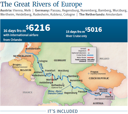 Map showing The Grear Rivers of Europe cruise